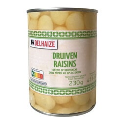 Delhaize | Raisins | Sans pépins | Sirop léger | Boîte 