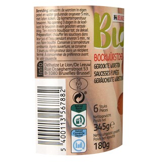 Delhaize | Bio | Worsten | Gerookt | Bio 180 gr