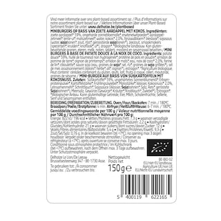 Delhaize | Bio | Mini burger | Zoete aardap | Kokos | Vegan | Bio 