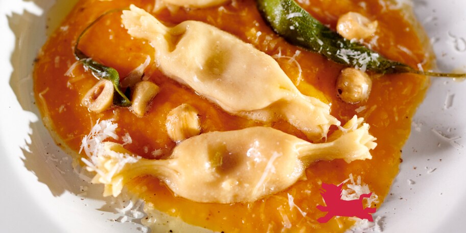 Pâtes au butternut, pommes et beurre noisette