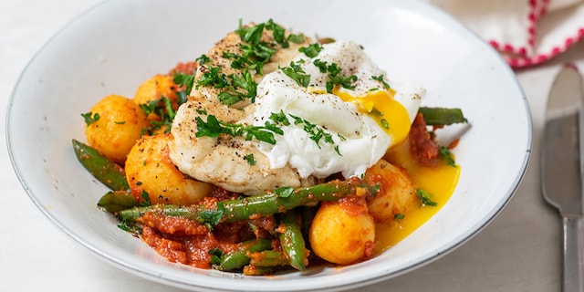 Dos d’églefin aux haricots verts et œuf poché