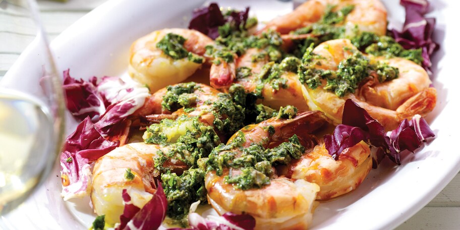 Gegrilde scampi met salsa verde