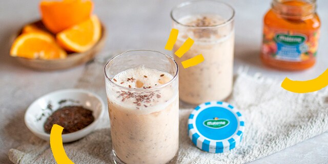 Ochtendmilkshake met lightconfituur abrikoos-nectarine van Materne