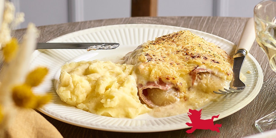 Witloof met hesp en kaas en homemade puree