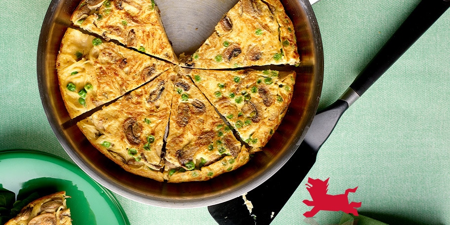 Frittata aux champignons, petits pois et ricotta