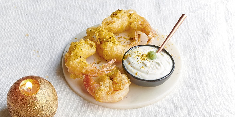 Tempura de scampis, sauce au wasabi