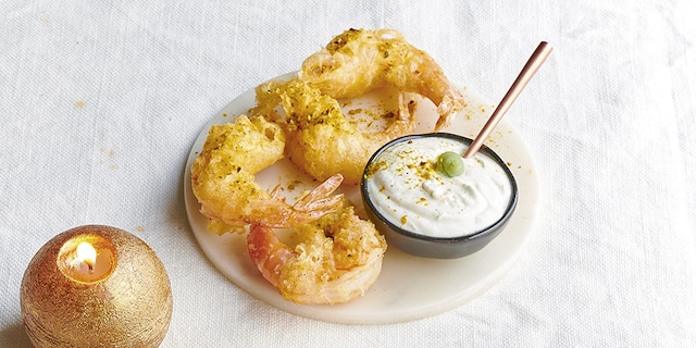 Tempura de scampis, sauce au wasabi