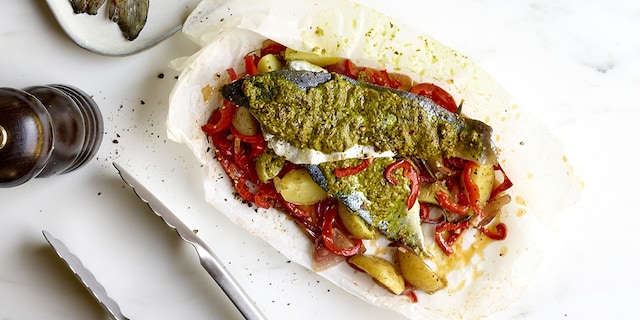 Papillotes de filets de truite à la chermoula