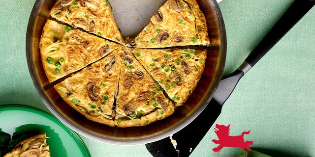 Frittata met champignons, erwtjes en ricotta