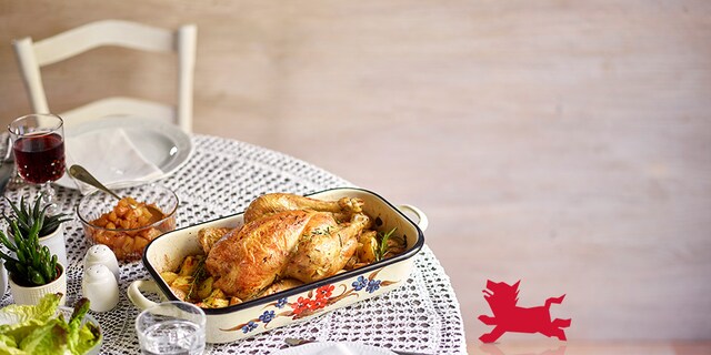 Poulet rôti et compote de pommes