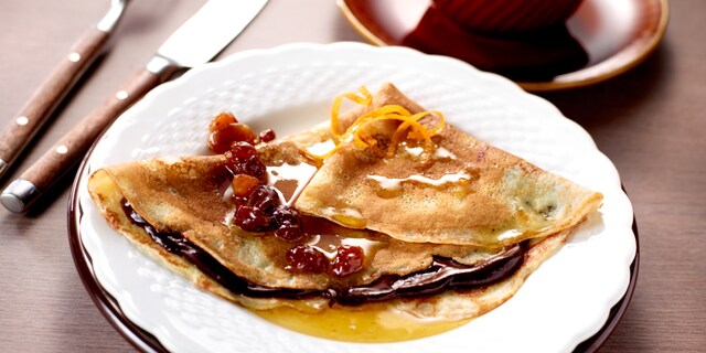 Pannenkoeken met chocolade en sinaasappel