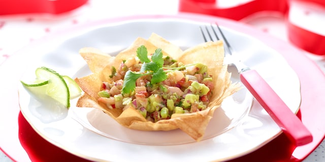 Tartelettes croustillantes à la salsa de crevettes