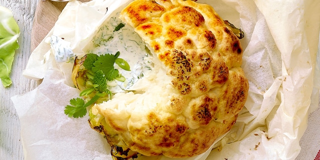 Chou-fleur rôti au fromage frais aux herbes