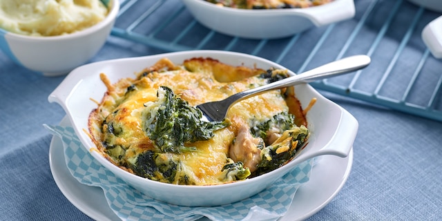 Gratin van kip met spinazie