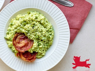 Risotto vert à la pancetta, petits pois et mascarpone