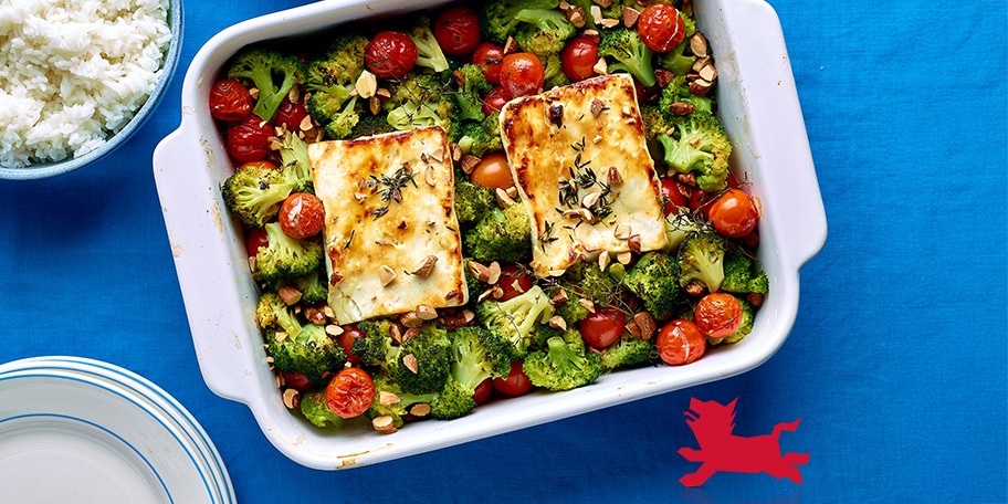 Feta, geroosterde kerstomaten en broccoli met honing