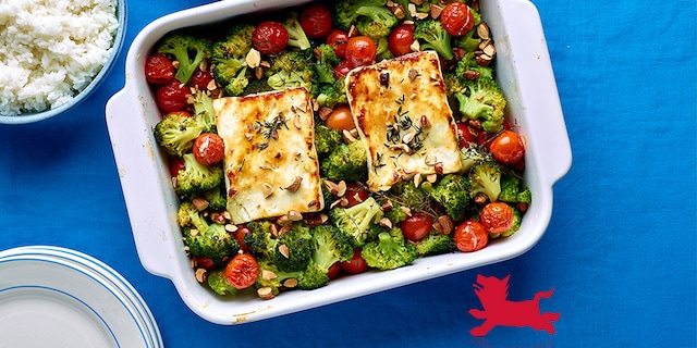 Feta, geroosterde kerstomaten en broccoli met honing