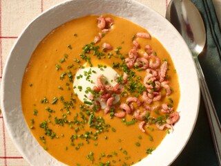 Butternutsoep met grijze garnalen