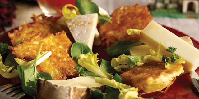 Salade met 'matafans' en kazen uit de savoie