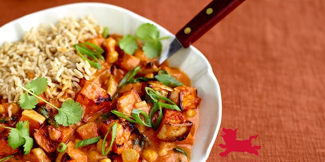 Curry met butternut uit de oven en kikkererwten