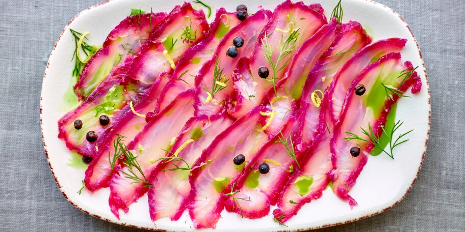 Gravlax de skrei à la betterave