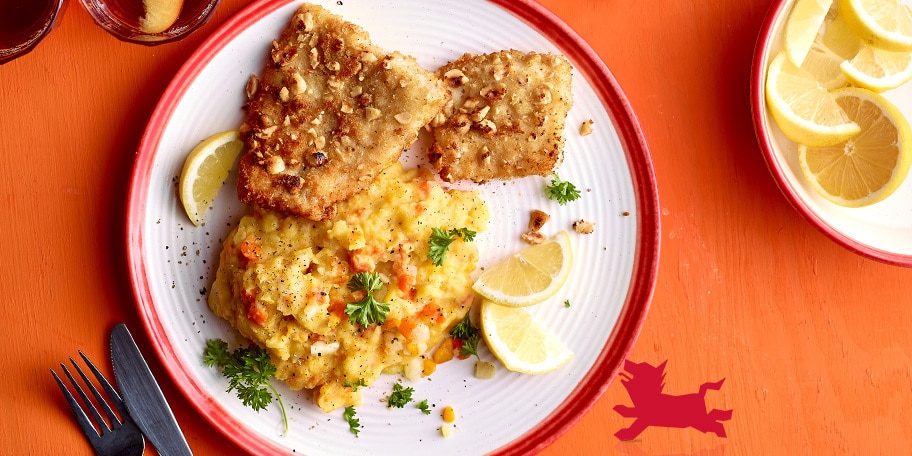 Cabillaud pané aux noisettes et stoemp au potiron