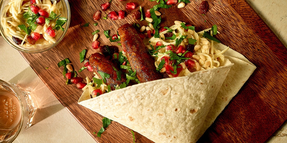 Wraps met seitan-köfte en knolselderij-granaatappelsalade