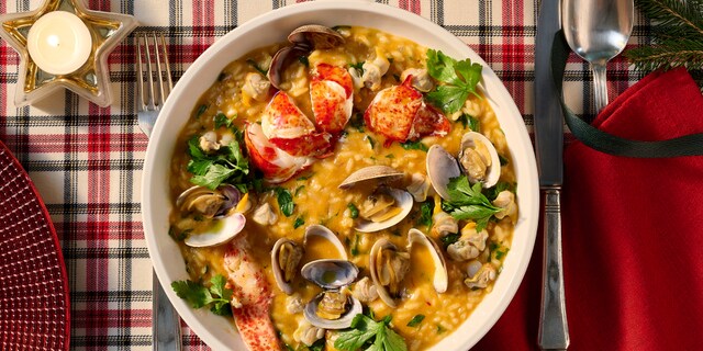 Risotto van kreeft en schelpdieren met saffraan