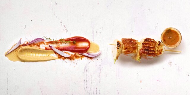 Varkensbrochettes met rapen en zoetzure lak