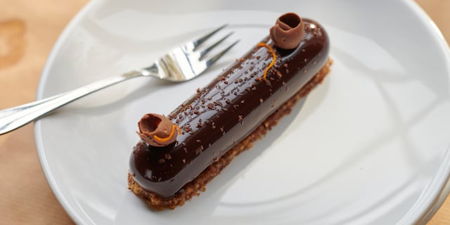 Vegan entremets met chocolade en bloedsinaasappel