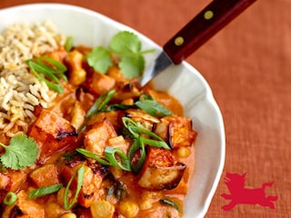 Curry met butternut uit de oven en kikkererwten