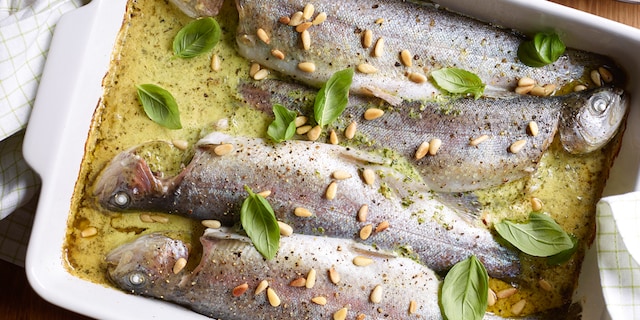 Truites farcies à la crème de pesto