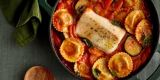 Kabeljauwhaasje met girasoli en tomatensaus