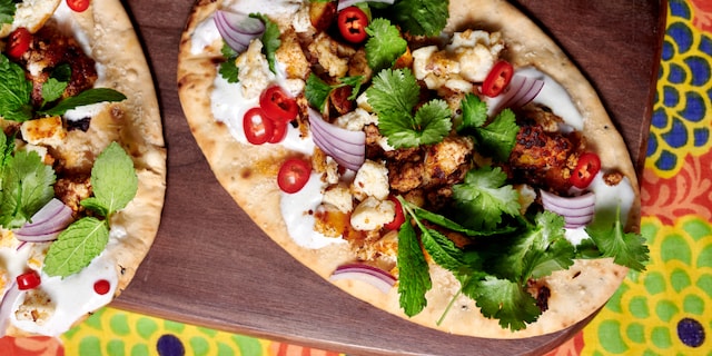 Naanpizza met paneer