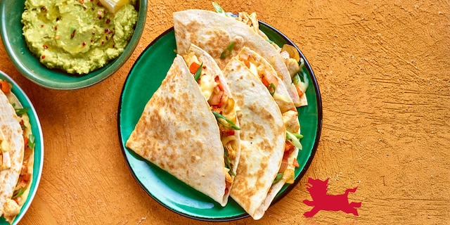 Quesadillas au poulet, carottes et gouda