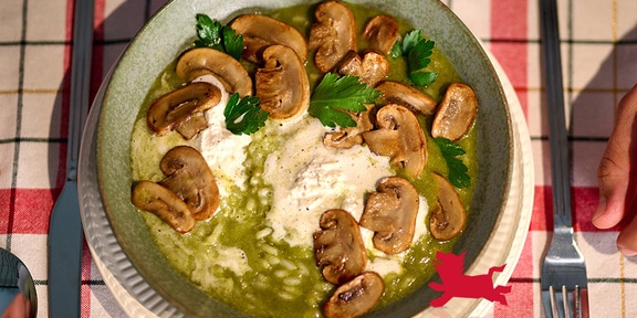 Risotto vert aux champignons et chantilly au parmesan