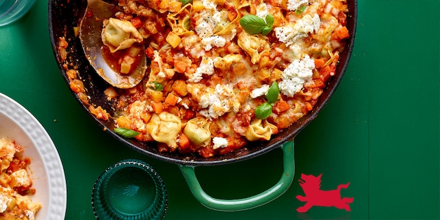 Pasticcio de tortellonis au potiron, ricotta et épinards