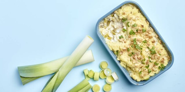 Parmentier van kabeljauw en prei