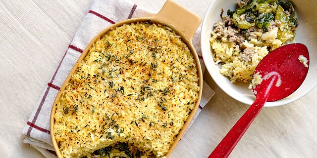 Rijstgratin met andijvie en lam