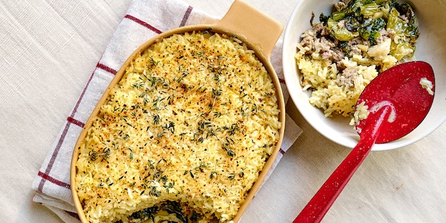 Rijstgratin met andijvie en lam