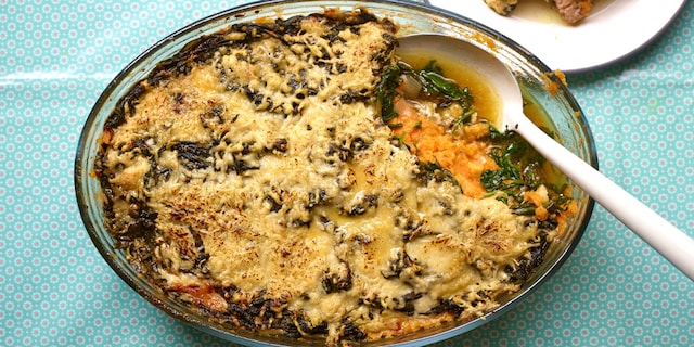 Parmentier d’agneau aux patates douces et aux épinards