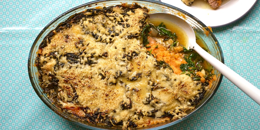 Parmentier d’agneau aux patates douces et aux épinards