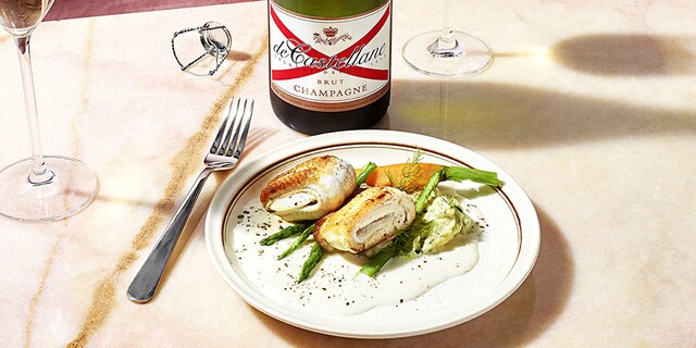 Sole et purée de fenouil, mini asperges et jeunes carottes