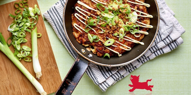 Okonomiyaki aux lardons et aux crevettes