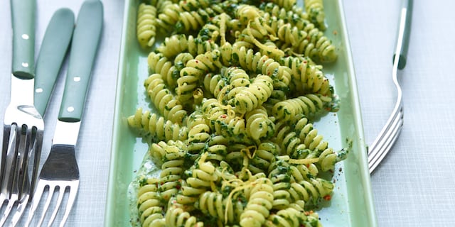 Pasta met spinazieroom en mascarpone
