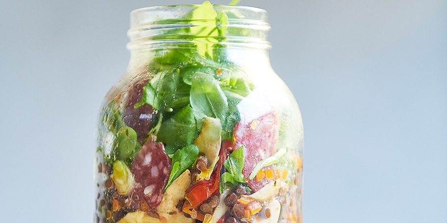 Linzensalade met salchichon de iberico