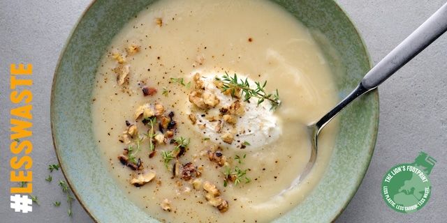 Knolseldersoep met noten en mascarpone