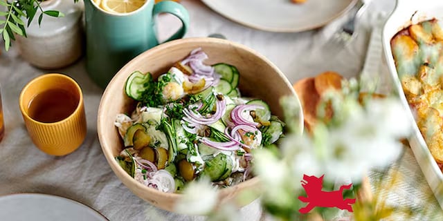 Salade de grenailles au concombre et à la crème épaisse