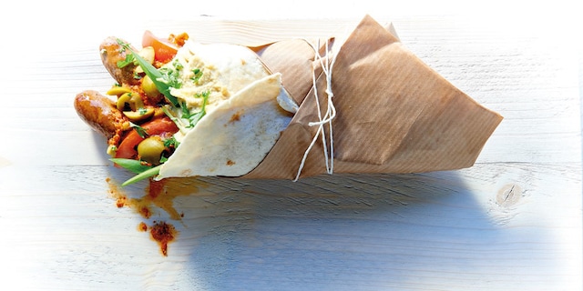 Wraps met merguez en hummus