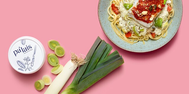 Linguine met kabeljauw en prei